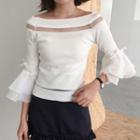 Off-shoulder Stripe 3/4-sleeve Top