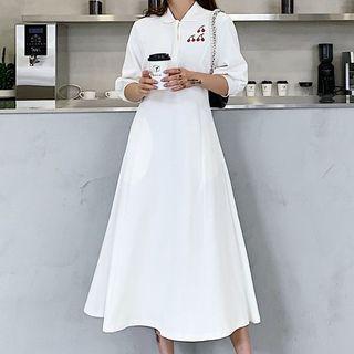 Cherry Elbow-sleeve Midi A-line Dress
