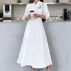 Cherry Elbow-sleeve Midi A-line Dress
