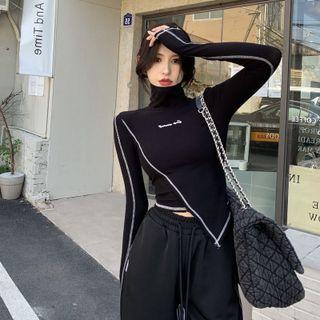 Long-sleeve Turtleneck Irregular T-shirt