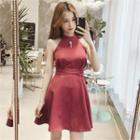 Halter-neck Keyhole-front Mini Dress