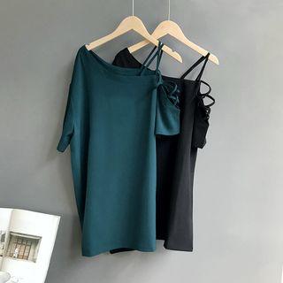 Asymmetrical Short-sleeve Chiffon Dress