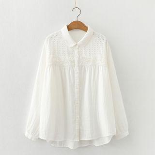 Long-sleeve Embroidered Blouse 2155 - White - One Size