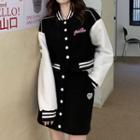 Two-tone Baseball Jacket / Mini A-line Skirt