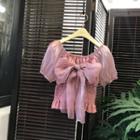 Bow Accent Short-sleeve Blouse Purple - One Size