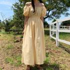 Frilled Off-shoulder Puff-sleeve Jumpsuit Yellow - One Size
