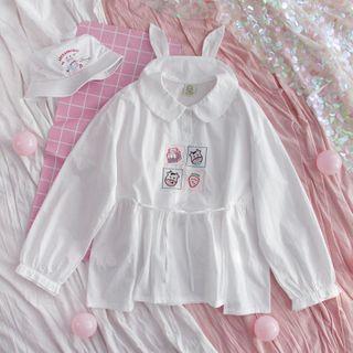 Cow Embroidered Blouse White - One Size