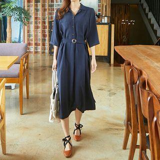 Notched-lapel Midi Shirtdress