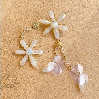 Non-matching Faux Crystal Flower Dangle Earring 1 Pair - Stereoscopic Flower - One Size