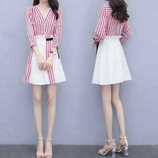 Set: Striped Shirt + Paneled A-line Skirt