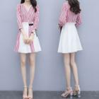 Set: Striped Shirt + Paneled A-line Skirt