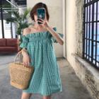 Short-sleeve Off Shoulder Plaid Dress