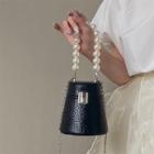 Faux Pearl Faux Leather Bucket Bag Black - One Size