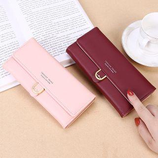 Faux Leather Lettering Buckled Long Wallet