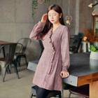 Frilled-trim Tie-waist Checked Dress