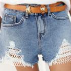 Mesh-panel Distressed Denim Shorts