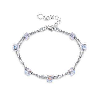 925 Sterling Silver Sugar Cube Bracelet With Austrian Element Crystal Silver - One Size