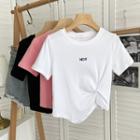 Short-sleeve Lettering Print Twist-front T-shirt