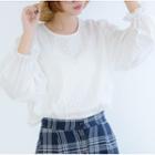 3/4-sleeve Lace Top Milky White - One Size