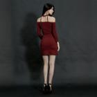 Off-shoulder Zip-up Mini Bodycon Dress