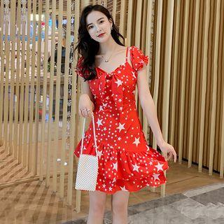Cold-shoulder Mini Star Print A-line Dress