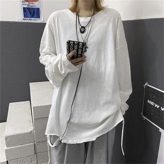 Long-sleeve Distressed Round Neck Top
