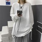 Long-sleeve Distressed Round Neck Top