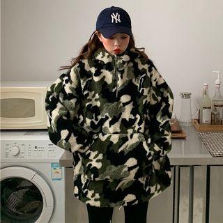 Fleece Camouflage Half Zip Hoodie As Shown In Figure - One Size