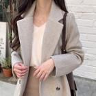 Double-breasted Long Coat With Sash Beige - One Size
