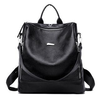 Square Faux-leather Backpack Black - One Size