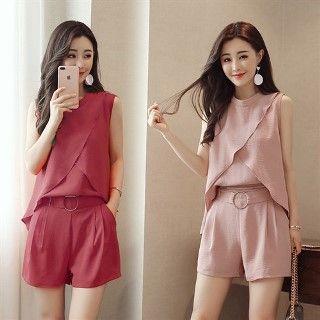 Set: Sleeveless Top + Buckled Shorts
