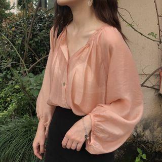 Puff-sleeve Shirt / Spaghetti Strap Dress