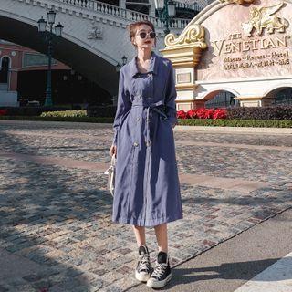 Long-sleeve Double-breasted Midi A-line Shirtdress