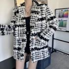 Open-front Houndstooth Coat Houndstooth - Black & White - One Size
