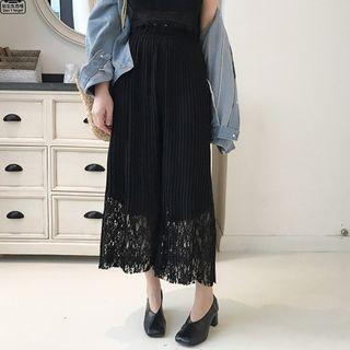 Lace Hem Pleated Wide Leg Pants