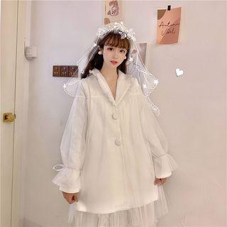 Mesh Overlay Ruffled Buttoned Jacket