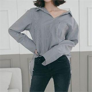 Open-placket Stripe Loose-fit Shirt