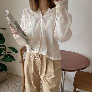 Hooded Drawstring-hem Sheer Blouse