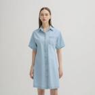 Short-sleeve Pocket-front Denim Shirtdress Light Blue - One Size