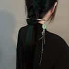 Fringed Hair Stick Silver & Green - One Size