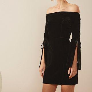 Slit-sleeve Off-shoulder A-line Velvet Dress