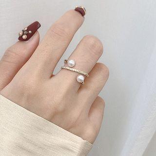 Faux Pearl Rhinestone Open Ring 1 Pc - Gold - One Size