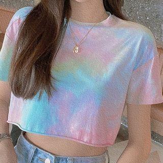 Short-sleeve Tie-dye Print Cropped T-shirt