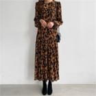 Leopard Print Maxi Dress Brown - One Size