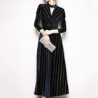 Striped Long-sleeve A-line Maxi Velvet Dress