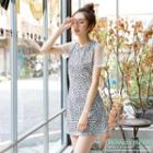 Short-sleeve Tulle Panel Dotted Dress