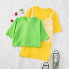 Short-sleeve Plain T-shirt / Sleeveless Crochet Top