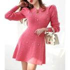Beaded Flared Knit Minidress