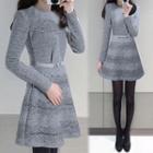 Perforated Long-sleeve A-line Dress