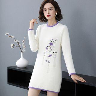 Flower Embroidered Mini Sweater Dress